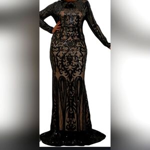 Elegant Black and Gold Evening Gown Plus Size